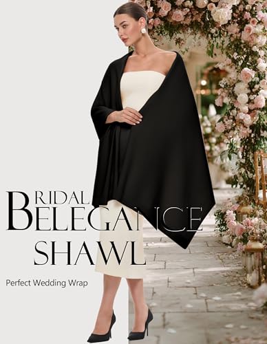 PULI Women's Pashmina Shawl Wraps for Evening Dress Large Scarf Blanket Long Wedding Bridal Winter Warm Shoulder Wrap - color: Black