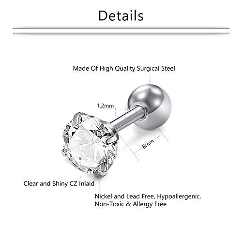 Mayhoop 16g Cartilage Earrings - Men Women Surgical Stainless Steel Tragus Piercing Jewelry Stud Hoop Forward Helix Rook Daith Conch Earrings - style: White