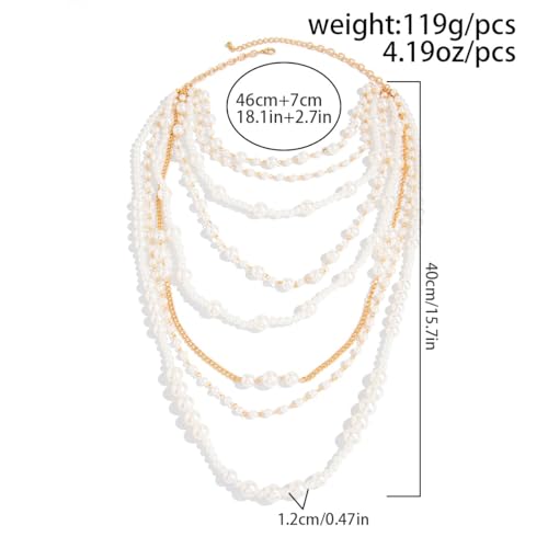 Layered Pearl Necklaces for Women Big Pearl Long Chain Necklace Dainty Faux Pearl Necklaces Statement Sweater Strand Chain Jewelry - style: White