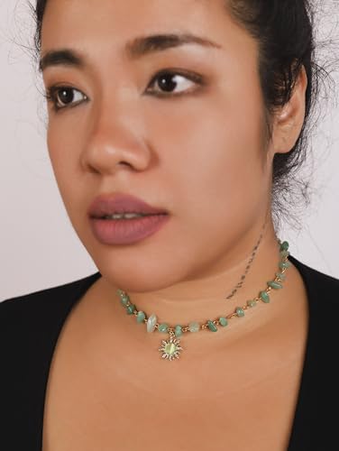 Sacina Boho Hippie Sun Necklace, Crystal Choker Necklace, Boho Necklace, Hippie Necklaces, Christmas Jewelry Gift For Women - color: green