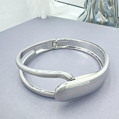 Chunky Gold Bracelet - Tear Drop & Cuff Bracelet - Polished Twisted Hinged Bangle - Wide Wrist Cuff - Irregular Twisted Bangles for Women - color: B silver