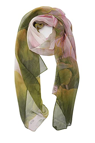 YOUR SMILE Ladies/Women's Lightweight Floral Print/Solid Color mixture Shawl Scarf For Spring Summer season - color: Green Pink Lotus