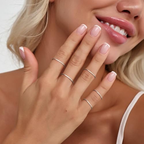 MILACOLATO 1mm Stainless Steel Stacking Rings for Women | Thin 14K Gold Plated Band Rings | Stackable Knuckle Rings Thumb Pinky Midi Rings | Comfort-Fit Size 3/4/5/6/7/8/9 - color: 14pcs Silver&Gold Tone; Size 3-9