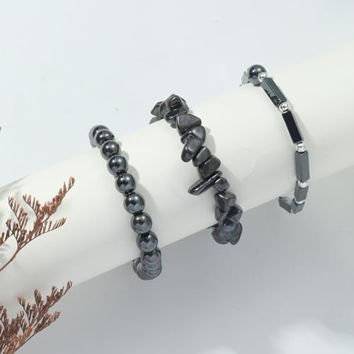 3Pcs Natural Stone Bracelets for Women 8mm Crystal Beaded Bracelets Handmade Stretch Bracelet Healing Crystal Jewelry for Women - style: Hematite