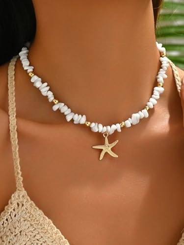 Layered Charm Necklace Boho Summer Jewelry Beach Vacation Gift for Women Surfer Accessories Gold-Filled Chain Summer Jewelry - color: F
