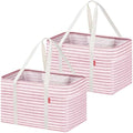 LHZK 2 Pack Utility Tote Bag with Metal Wire Frame and the Sides Rinforced, Large Tote Bag with Handle, Reusable Grocery Bags Foldable, Beach Bag, Car Tote (Pink, 18.5''x11.8''x11.5'') - color: Pink, size: 18.5''x11.8''x11.5''-2 Pack