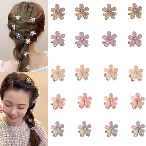 Small Crystal Hair Charm Claw Clips for Women Girl, 10PCS Gradient Cat's Eye Mini Flower Claw Design Hair Accessories (Blue) - color: Blue