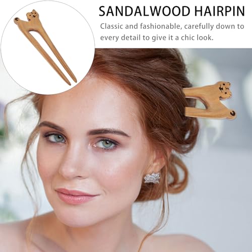 SHOWERORO Handmade Green Sandalwood Hair Fork Tiger Hairpin Double Prong Bun Hair Stick for Women for Elegant Updo