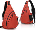 TurnWay Water-Proof Sling bag/Crossbody Backpack/Shoulder Bag with USB Charging Port for Travel, Hiking, Cycling, Camping - color: Orange Grid