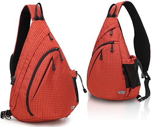 TurnWay Water-Proof Sling bag/Crossbody Backpack/Shoulder Bag with USB Charging Port for Travel, Hiking, Cycling, Camping - color: Orange Grid