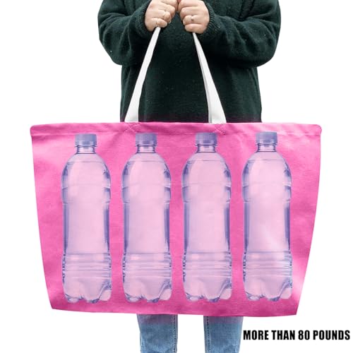 Large Canvas Tote Bag-Extra Big Shopping Beach Totes Bags Reusable Largest Grocery Plain Solid Bag 28"x8"x16" - color: Pink