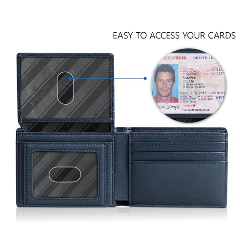 RUNBOX Wallet for Men -Slim Rfid Leather Mens Bifold Novelty Wallets 2 ID Window With Gift Box Men's Accessories | Slim - color: A Tibetan Blue