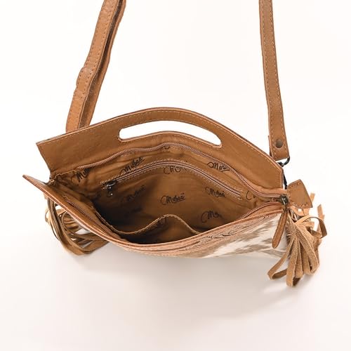 Merbaa Women Natural Cowhide Leather Crossbody Sling Bag With Adjustable Detachable Strap | Shoulder Bag | Handbag - color: Tan