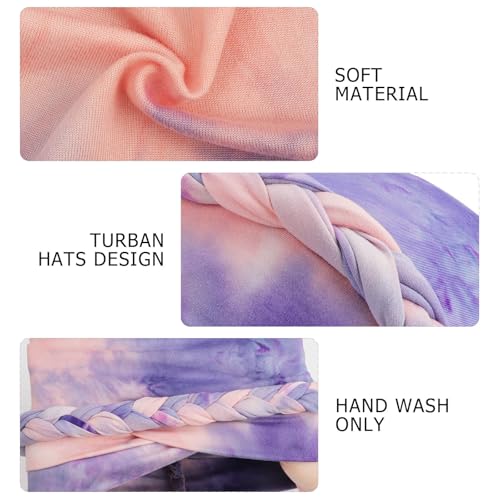DRESHOW Turban Pre-Tied Twisted Hat Thread African Head Wraps for Black Women Chemo Cancer Cap Braid Hair Cover - color: 1 Pack Tie-dye Gradient: Purple & Pink