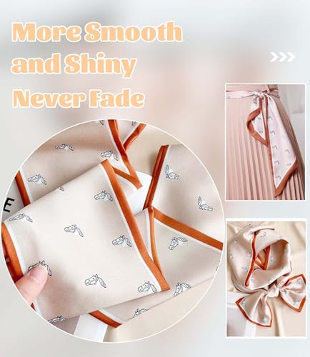 kcctoo 59" Mulberry Silk Like Head Scarf Women's Fashion Square Neck Satin Scarfs for Bag Hair Scarves Gift 59 * 5.9” - color: A002-khaki Spotted Horse Head/59"x5.9"
