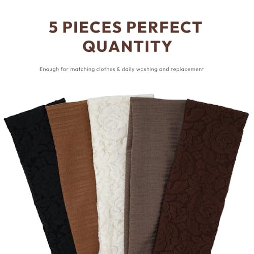 Aranya Elegant Floral Lace Headbands for Women 5pcs – Decorative Soft Stretchy Fabric Hair Accessories for Weddings, Parties & Romantic Styling (Lace Collection) - color: Elegant Floral Lace - 5 Pack