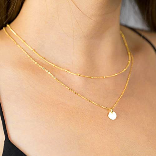CHESKY 14k Gold Plated/Silver Plated Dainty Necklace for Women, Trendy Satellite Choker Necklace Thin Beaded Layered Choker Necklaces Discs Paperclip Chain Necklaces Womens Simple Jewelry - style: Layered Satellite Coin-Gold