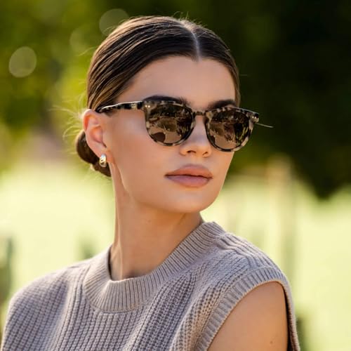 WearMe Pro Round Polarized Sunglasses for Women - Retro Classic UV400 Protection for Driving & Everyday Wear - color: Beige Tortoise / Brown Gradient Lens