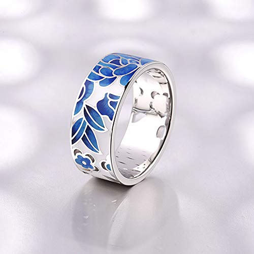 Santuzza 925 Sterling Silver Enamel Flower Pattern Ring for Women - color: Lotus