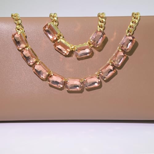 Fashionable Chunky Plated Tennis Rhinestone Statement Necklace Jewelry Set for Women Multicolor gem necklace with Great Sparkle and Shine Design for Women to Easy Match - color: LIGHT RED rhinestone necklace