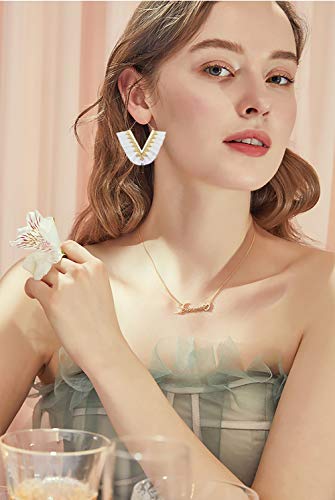 Tassel Hoop Earring Statement Thread Dangle Earrings Stylish Long Fringe Drop Earrings Lightweight Long Swingy French Hook Earrings for Women - color: A White