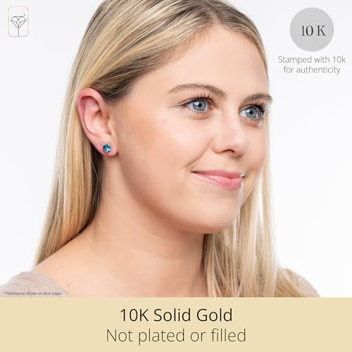 10k Gold 8mm Round Birthstone Stud Earrings for Women by MAX + STONE - color: Amethyst
