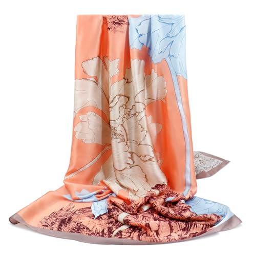 vimate 100% Large Silk Feeling Scarf-Women's Fashion Long Mulberry Silk Satin Neck Scarf Sunscreen Shawl Wrap Headscarf - color: Style 17