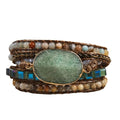 Handmade Boho Wrap Bracelets Natural Turquoise Crystal Stone Variety Beaded Strand Bracelet - color: Topaz
