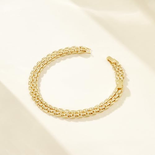 KissYan Gold Ankle Bracelets for Women, 14K Gold Anklets Chunky Cuban Link Chain Summer Beach Foot Jewelry Gifts for Women - color: Brick Link-Gold