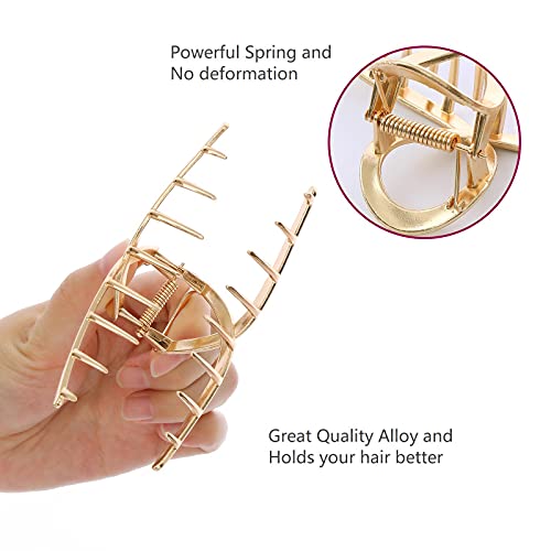 LUKACY 6 Pack Gold Metal Hair Clips - 4 Inch Large Jaw Clips for Women, Strong Hold Hair Claws for Thick or Thin Hair, Fashion Hair Accessories for Styling