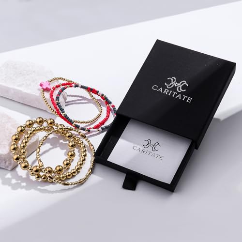 Gold Beaded Bracelets for Women: 14K Gold Bracelets for Women Trendy Dainty Gold Ball Bracelet Stack for Womens - Boho Stretch Bracelets Jewelry Sets with Cross Fashion Accessories Gifts for Women - style: Pink Cross