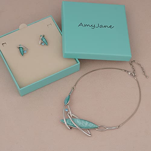 AMYJANE Vintage Statement Jewelry Set - Spring Leaf Flower Floral Plant Necklace Earring Set Crystal Rhinestone Fashion Costume Jewelry for Women Prom Party Unique Gift - style: ML Geometric Jewelry Set-Aquamarine