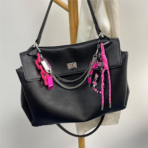 Hot Pink Keychain for Women, Bag Charm, Hand-Woven Nylon Rope Key Chain, Aesthetic Keychain, Bag Accessories Charms for Handbag, Backpack