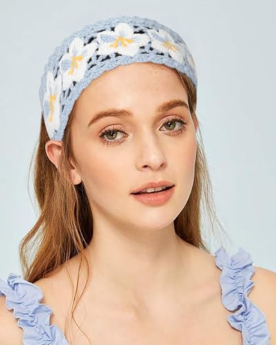 HAIMEIKANG Hippie Hair Bandanas Headbands for Women Boho Headband Knit Hair Bands Floral Head Wrap for Girls(Purple + Blue + Pink) - color: Purple + Blue + Pink