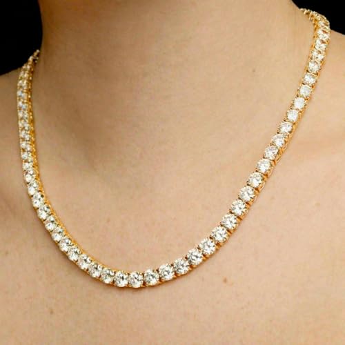 Savlano 18K Gold Plated Cubic Zirconia Round 4.5MM Classic Tennis 18 Inches Chain Necklace For Women & Men Comes With a Gift Box - color: Yellow Gold