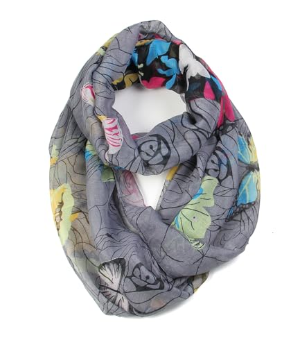 Scarfand's Romantic Rose Prints & Floral Patterns Lightweight Infinity Fashion Scarves Wraps - color: Butterfly Black