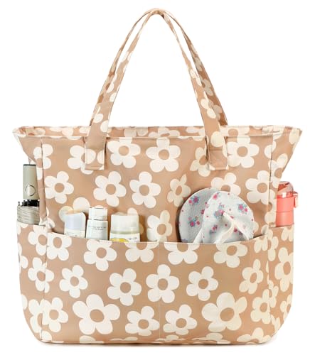 Bluboon Waterproof Beach Tote Pool Bags for Women Ladies Extra Large Carry On Bag With Wet Compartment for Weekender Travel - color: Beige Floral 157