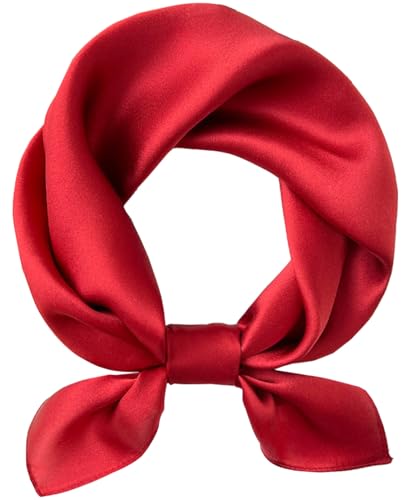 Hioyiwse Satin Square Scarf for Women Solid Color Emulation Silk Handkerchief Hair Ribbon Headband Handbag Purse - color: D1-big Red(23.6*23.6inch)