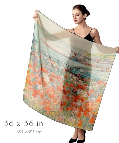 PoeticEHome Cashmere Scarf Wrap 36"x36" - Featherlight & Wrinkle-Free Artistic Square Shawl for Travel & Office, Gift Ready - color: Island Garden - 36"