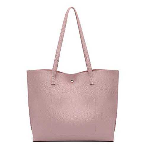Dreubea Women's Soft Faux Leather Tote Shoulder Bag from, Big Capacity Tassel Handbag - color: Baby Pink