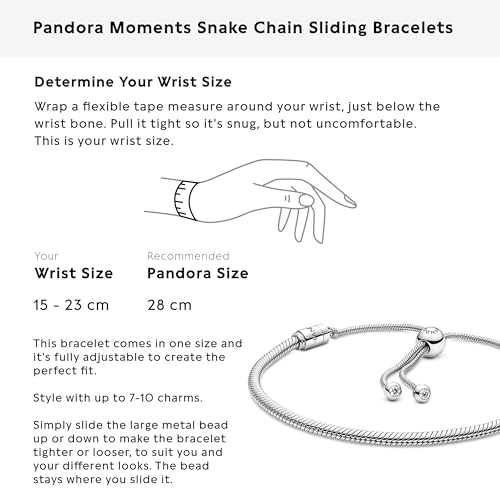 PANDORA Moments Snake Chain Slider Bracelet - Charm Bracelet for Women - Sterling Silver with Clear Cubic Zirconia - 11"