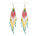 Flower Black Beaded Long Tassel Western Native American Earrings For Women Dangling - color: yellow green