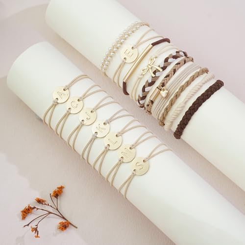 Boho Hair Ties, 10 PCS Cute Bands for Thick or Thin Hair, No Damage Elastic Bracelets, Hair Accessories for Women-Letter N