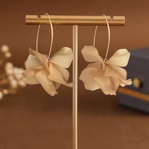 Exaggerated Bohemian Resin Rose Flower Petal Dangle Drop Earrings Long Acrylic Tiered Floral Tassel Earring for Women - color: Brown