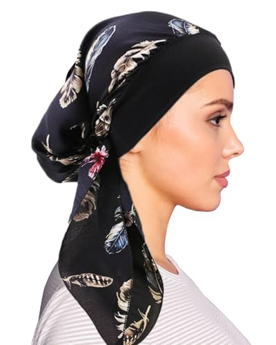 Chemo Headwear for Women Head Scarf Headwraps Silky Soft Turbans for Women Cancer Hats Chemo Beanie Coverings Scarves - color: B Black Pattern2