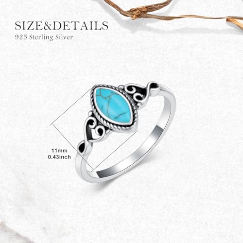 Real Turquoise Rings 925 Sterling Silver Natural Gemstone Olive Shape Ring Boho Western Jewelry Gifts for Women