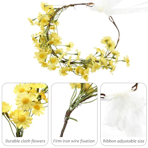 AWAYTR Flower Hippie Floral Crown - Boho Sunflower Headband for Women, Hippie Costume and Hair Accessories (Yellow) - color: Yellow