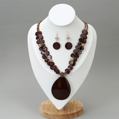 Big Teardrop Pendant Necklaces for Women Colorful Beaded Necklaces Statement Set for Holiday. - color: Brown