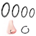 WBRWP 316L Stainless-Steel Piercing-Ring Hinged Nose-Rings-Hoop : 20G 18G 16G 14G Womens Body Pierecing Ring Segment Clicker Lip Rings Helix Cartilage Rook Earrings Diameter 6mm 8mm 10mm 12mm - color: 4pc set in black color(each dia. 1 pc)