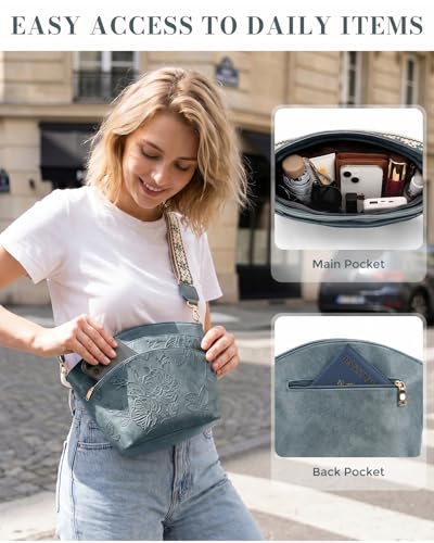 Crossbody Bags For Women, Vegan Leather Crossbody Purses with Boho Strap, Daily Travel Shoulder Handbag - color: Blue